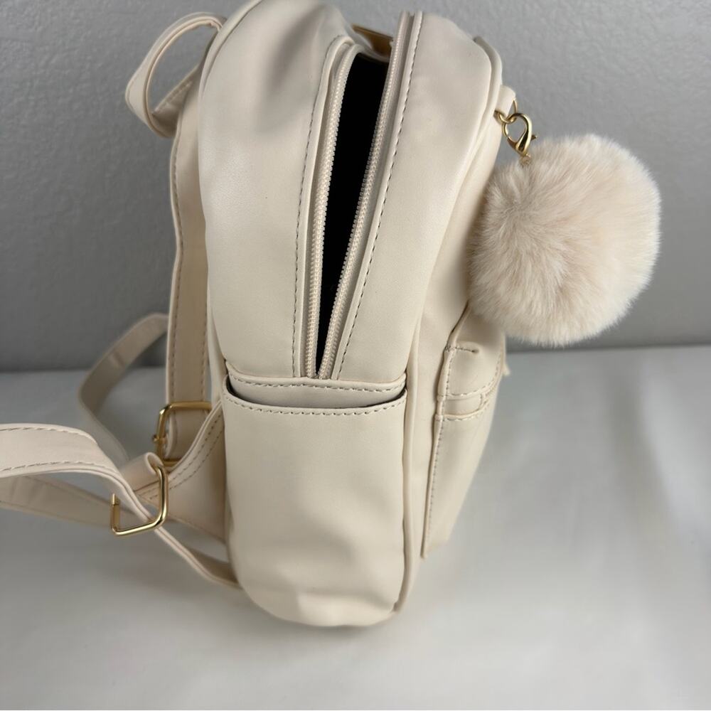 NWT Beige Mini Backpack Purse for Girls Teens Women Purses PU Leather Pom Charm - Picture 8 of 12